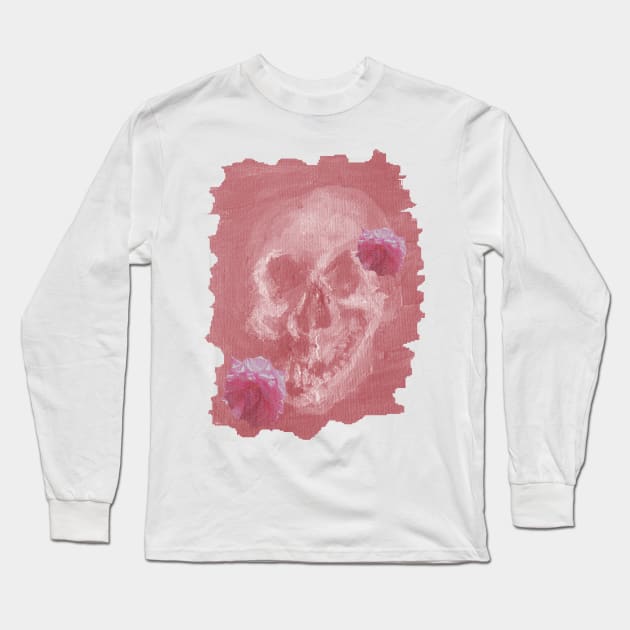 Dusty Rose Skull Long Sleeve T-Shirt by HutzcraftDesigns